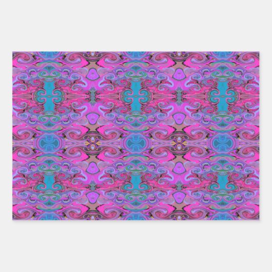 Feuille De Papier Cadeau Motifs d'Art Liquide en violet, rose et bleu (Devant)