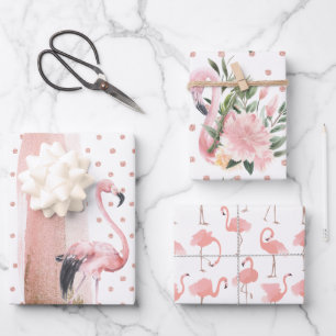 Feuille De Papier Cadeau Motifs de flamants roses girly glamour