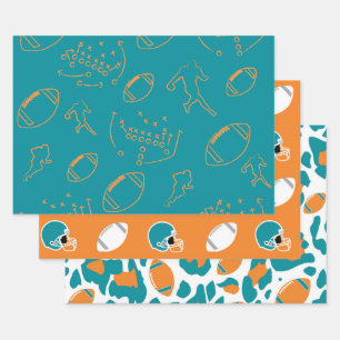 Feuille De Papier Cadeau Motifs de football sarcelle, orange et blanc