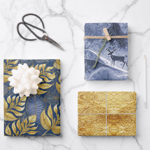 Feuille De Papier Cadeau Motifs de Noël en or bleu #13#29#33 ID1009