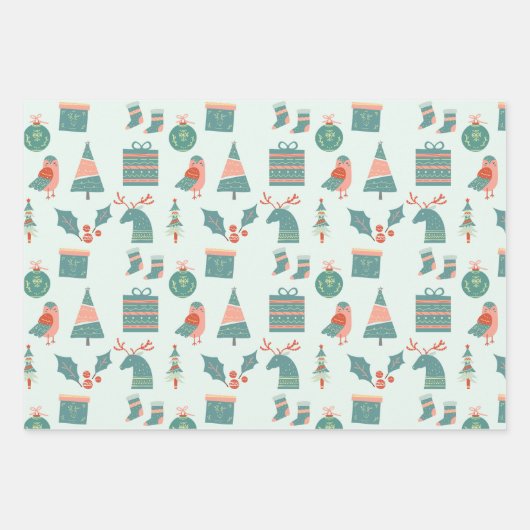 Feuille De Papier Cadeau Motifs de Noël Pastel Moderne (Devant 2)