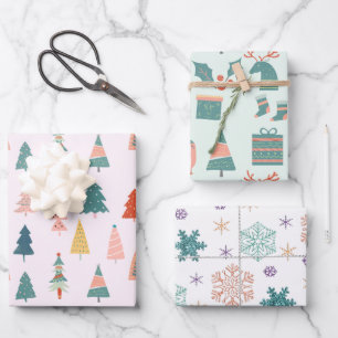 Feuille De Papier Cadeau Motifs de Noël Pastel Moderne