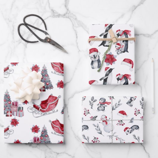 Feuille De Papier Cadeau Motifs de Noël rouge et noir (Recto)