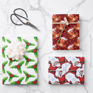 Feuille De Papier Cadeau Motifs de Noël vert brun rouge