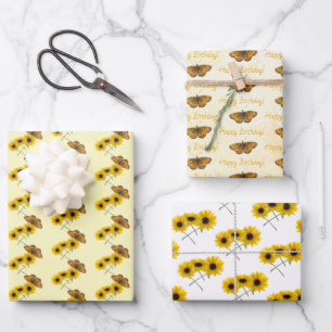 Feuille De Papier Cadeau Motifs de papillons et de tournesol personnalisés