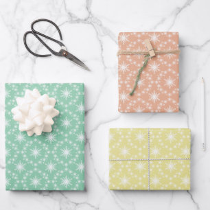 Feuille De Papier Cadeau Motifs de Snowflakes à Pastels