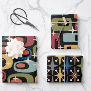 Feuille De Papier Cadeau Motifs de Starburst moderne du milieu du siècle ré
