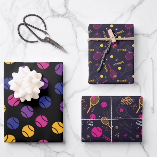 Feuille De Papier Cadeau Motifs de tennis foncé sur (Recto)