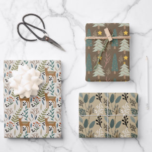 Feuille De Papier Cadeau Motifs de Terre de la Forêt de Fêtes