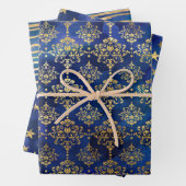 Feuille De Papier Cadeau Motifs d'Imaginaire d'encre bleu et or Aquarelle (En situation)