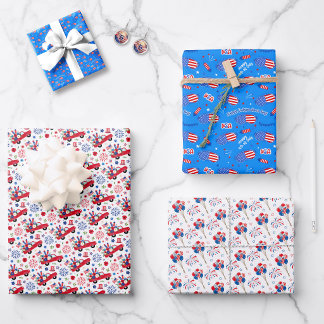 Feuille De Papier Cadeau Motifs du 4 juillet Rouge Blanc Bleu 3 motifs ludi