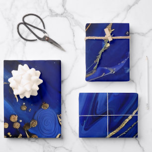 Feuille De Papier Cadeau Motifs élégants à l'encre alcoolique bleue cobalt