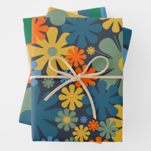 Feuille De Papier Cadeau Motifs géométriques floraux modernes