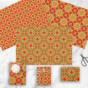 Feuille De Papier Cadeau Motifs géométriques orientaux rouges et oranges