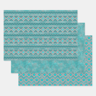 Feuille De Papier Cadeau Motifs géométriques turquoise du sud-ouest