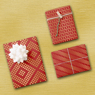 Feuille De Papier Cadeau Motifs Gold Dot sur Holiday Red