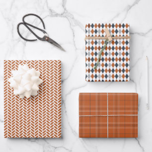Feuille De Papier Cadeau Motifs mixtes d'orange et de gris brûlés
