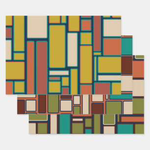 Feuille De Papier Cadeau Motifs modernes du Moyen-siècle géométrique rétro