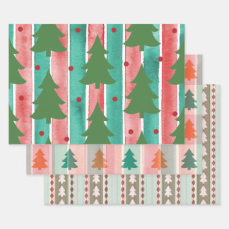 Feuille De Papier Cadeau Motifs Rayures Et Arbres De Noël