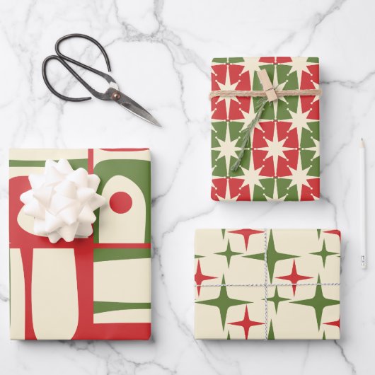 Feuille De Papier Cadeau Motifs rétro modernes de Noël du milieu du siècle (Recto)