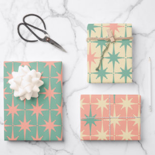Feuille De Papier Cadeau Motifs rétro Vintage les années 50 Star à Mint