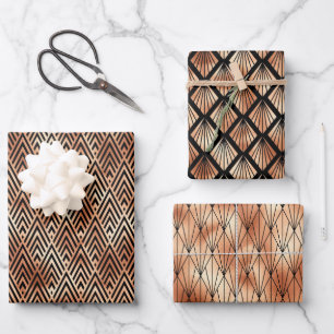 Feuille De Papier Cadeau Motifs rose Gold et Black Diamond Art Déco