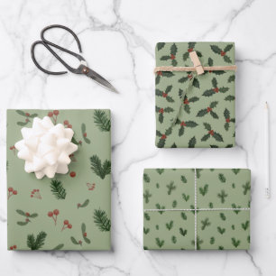 Feuille De Papier Cadeau motifs verts de Noël