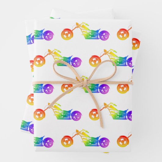Feuille De Papier Cadeau Motorcycle arc-en-ciel (En situation)