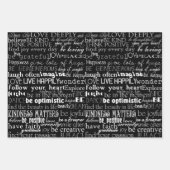 Feuille De Papier Cadeau Mots d'inspiration noirs blancs (Devant 3)