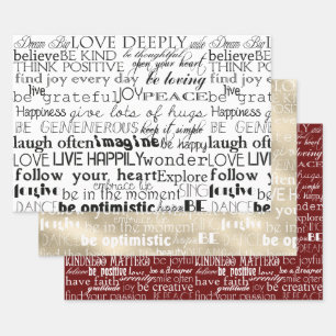 Feuille De Papier Cadeau Mots d'inspiration noirs blancs