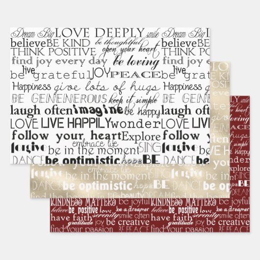 Feuille De Papier Cadeau Mots Inspirants Noir Blanc (Lot)