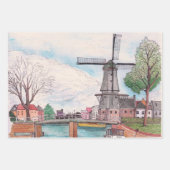 Feuille De Papier Cadeau Moulin De Adriaan Haarlem Pays-Bas Aquarelle (Devant 3)