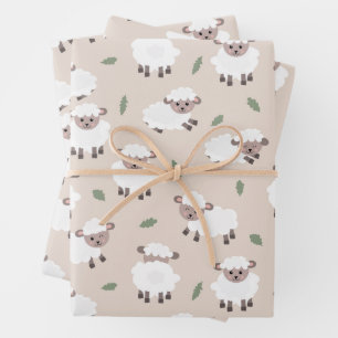 Feuille De Papier Cadeau Moutons et agneaux Animaux de ferme mignons dessin