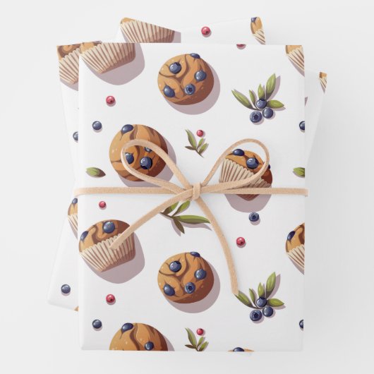 Feuille De Papier Cadeau Muffins aux bleuets (En situation)