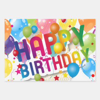 Feuille De Papier Cadeau Multicolor Happy Birthday Flat Sheet Gift Wrap