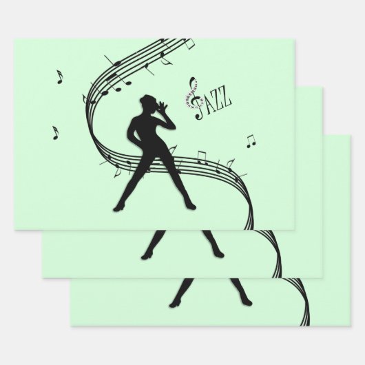 Feuille De Papier Cadeau Musique Jazz Dance Mint (Lot)