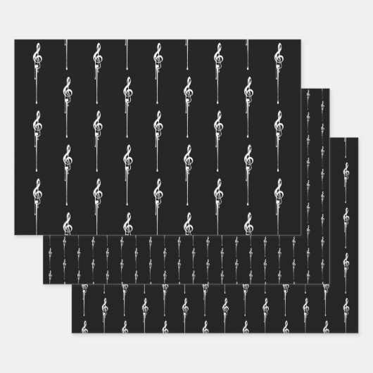 Feuille De Papier Cadeau Musique Motif Melting Treble Clef Blanc et Noir (Lot)