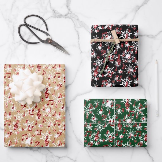 Feuille De Papier Cadeau Musique rouge et neige (Recto)