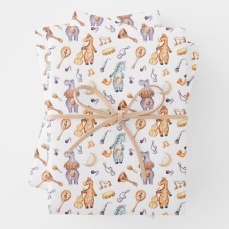 FEUILLE DE PAPIER CADEAU MUSIQUE SAFARI ANIMAUX BÉBÉ CADEAU