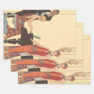 Feuille De Papier Cadeau Musique vintage, chanteur de piano Art Déco