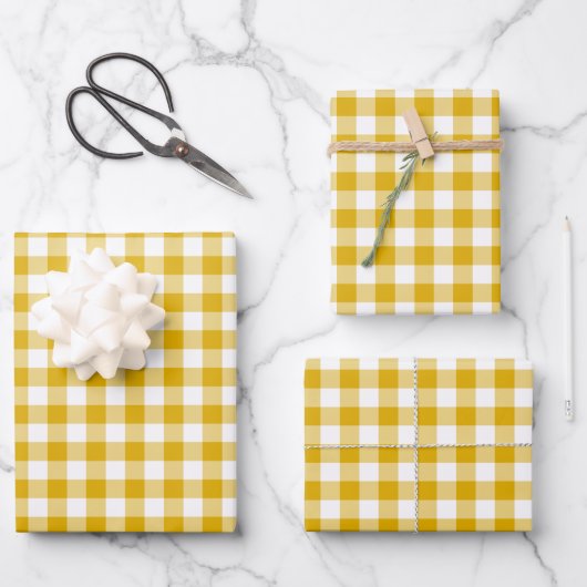 Feuille De Papier Cadeau Mustard Yellow Gingham Retro Color (Recto)