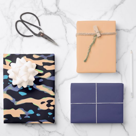 Feuille De Papier Cadeau MVB Cameo Masculine bleu 2 Design (Recto)