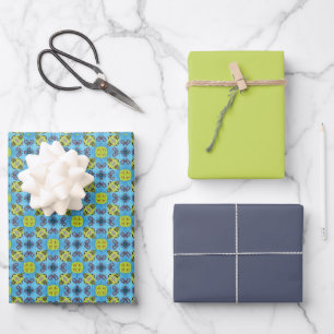 Feuille De Papier Cadeau MVB Geo Sky Blue avec une touche de design jaune