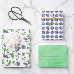 Feuille De Papier Cadeau Myrtilles Baie Fruit Chaud Vert Aquarelle