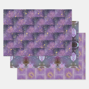 Feuille De Papier Cadeau Mystique Toutes Les Occasions Purple Or Étincelles