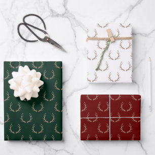 Feuille De Papier Cadeau Nacre de rennes mignons marron vert blanc Noël