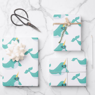Feuille De Papier Cadeau Narwhals cool avec Motif de lunettes