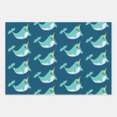 Feuille De Papier Cadeau Narwhals magiques avec Motif d'cils (Devant 3)