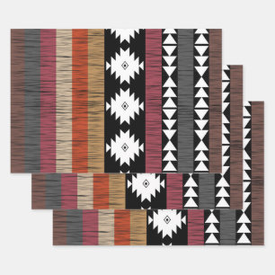 Feuille De Papier Cadeau Native Ethnic Colorful Lines Motif