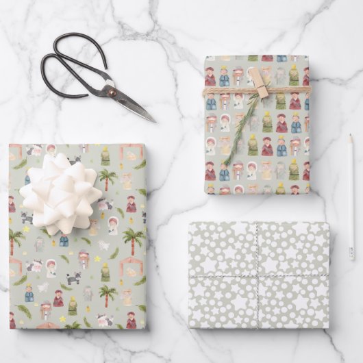 Feuille De Papier Cadeau Nativité Noël Sage (Recto)